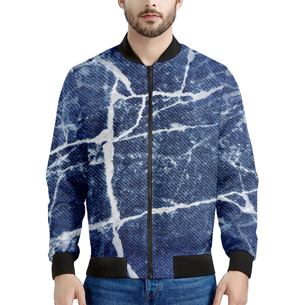 Marble Denim Jeans Pattern Print Men's Bomber Jacket