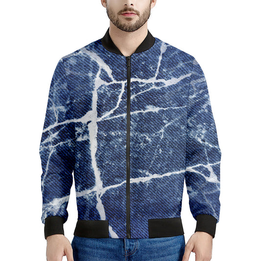 Marble Denim Jeans Pattern Print Men's Bomber Jacket