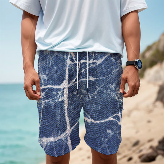 Marble Denim Jeans Pattern Print Men's Cargo Shorts
