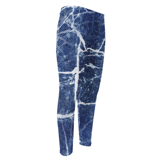 Marble Denim Jeans Pattern Print Men's Compression Pants