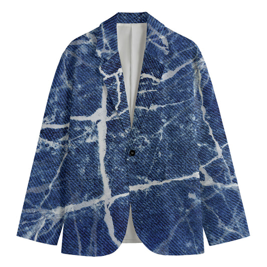 Marble Denim Jeans Pattern Print Men's Cotton Blazer