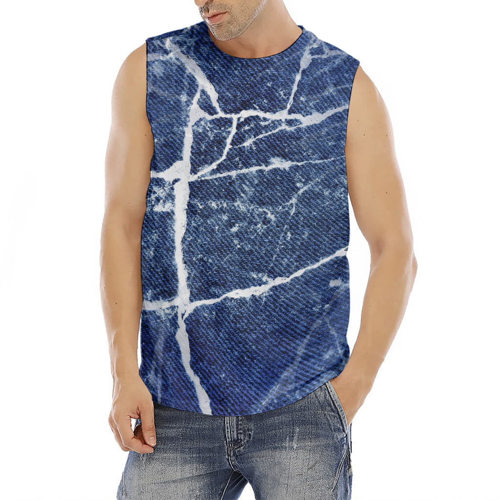 Marble Denim Jeans Pattern Print Men's Fitness Tank Top