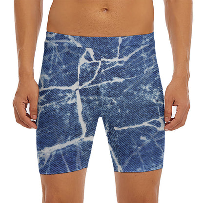 Marble Denim Jeans Pattern Print Men's Long Boxer Briefs