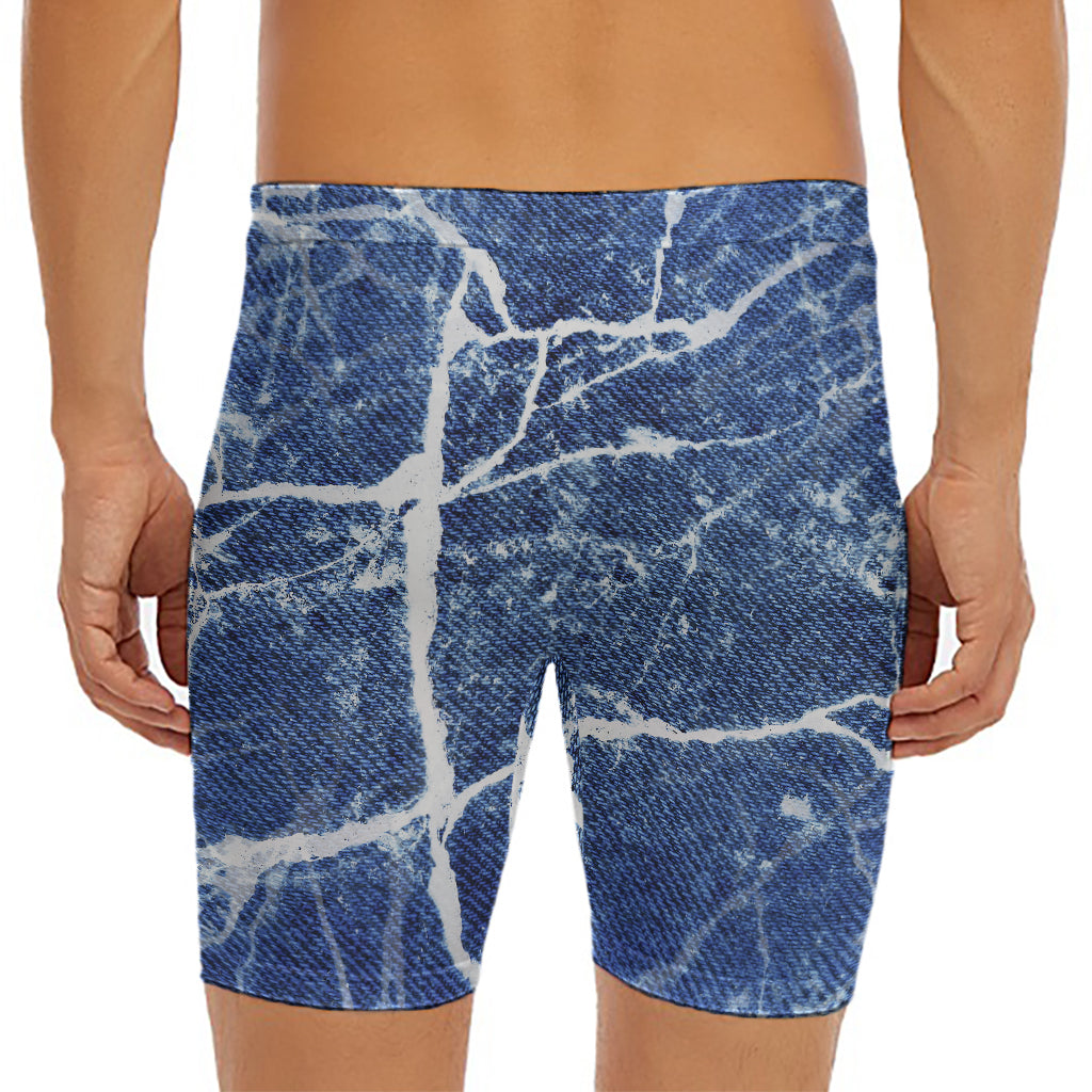 Marble Denim Jeans Pattern Print Men's Long Boxer Briefs