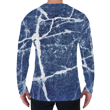 Marble Denim Jeans Pattern Print Men's Long Sleeve T-Shirt