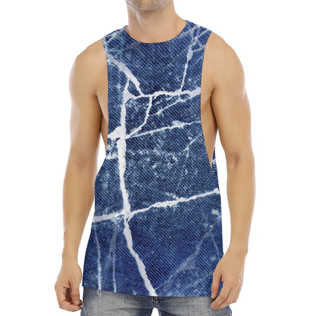 Marble Denim Jeans Pattern Print Men's Muscle Tank Top