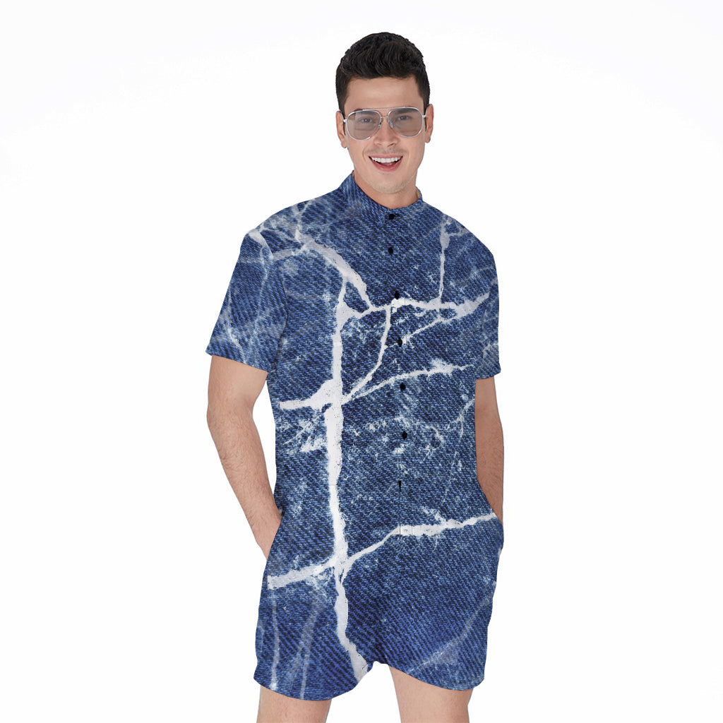 Marble Denim Jeans Pattern Print Men's Rompers