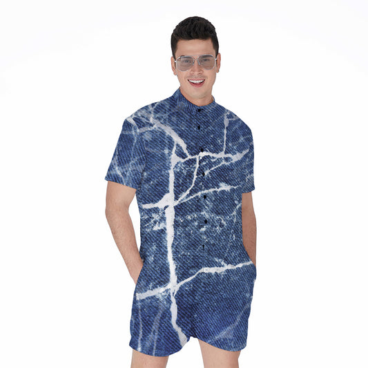 Marble Denim Jeans Pattern Print Men's Rompers