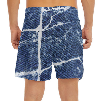 Marble Denim Jeans Pattern Print Men's Split Running Shorts