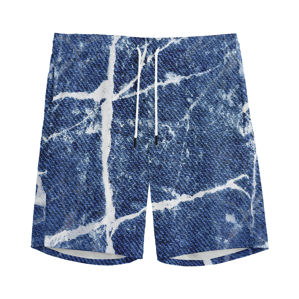 Marble Denim Jeans Pattern Print Men's Sports Shorts