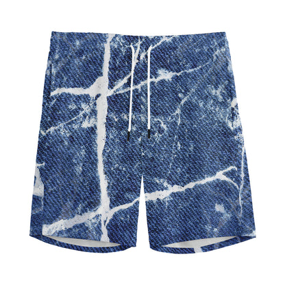 Marble Denim Jeans Pattern Print Men's Sports Shorts