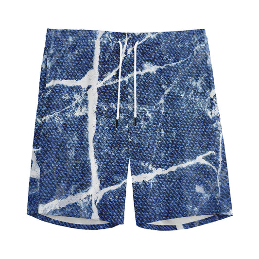 Marble Denim Jeans Pattern Print Men's Sports Shorts