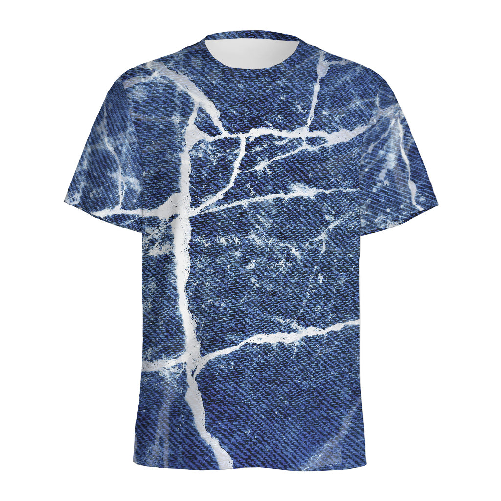 Marble Denim Jeans Pattern Print Men's Sports T-Shirt