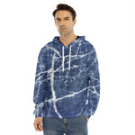 Marble Denim Jeans Pattern Print Men's Velvet Pullover Hoodie