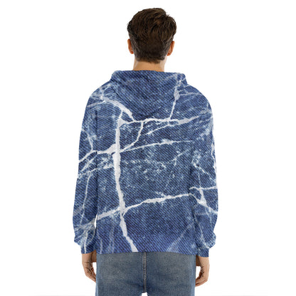 Marble Denim Jeans Pattern Print Men's Velvet Pullover Hoodie