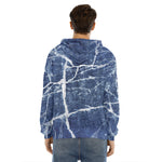 Marble Denim Jeans Pattern Print Men's Velvet Pullover Hoodie