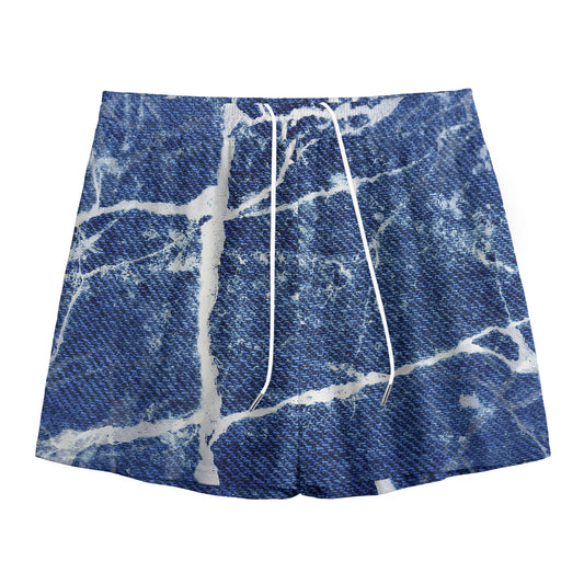 Marble Denim Jeans Pattern Print Mesh Shorts