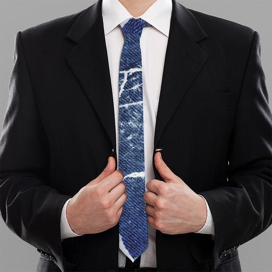 Marble Denim Jeans Pattern Print Necktie