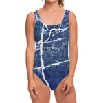 Marble Denim Jeans Pattern Print One Piece Swimsuit