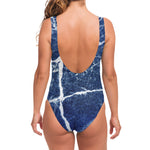 Marble Denim Jeans Pattern Print One Piece Swimsuit