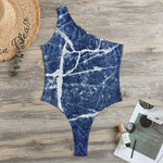Marble Denim Jeans Pattern Print One Shoulder Bodysuit