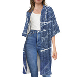 Marble Denim Jeans Pattern Print Open Front Beach Cover Up