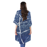 Marble Denim Jeans Pattern Print Open Front Beach Cover Up