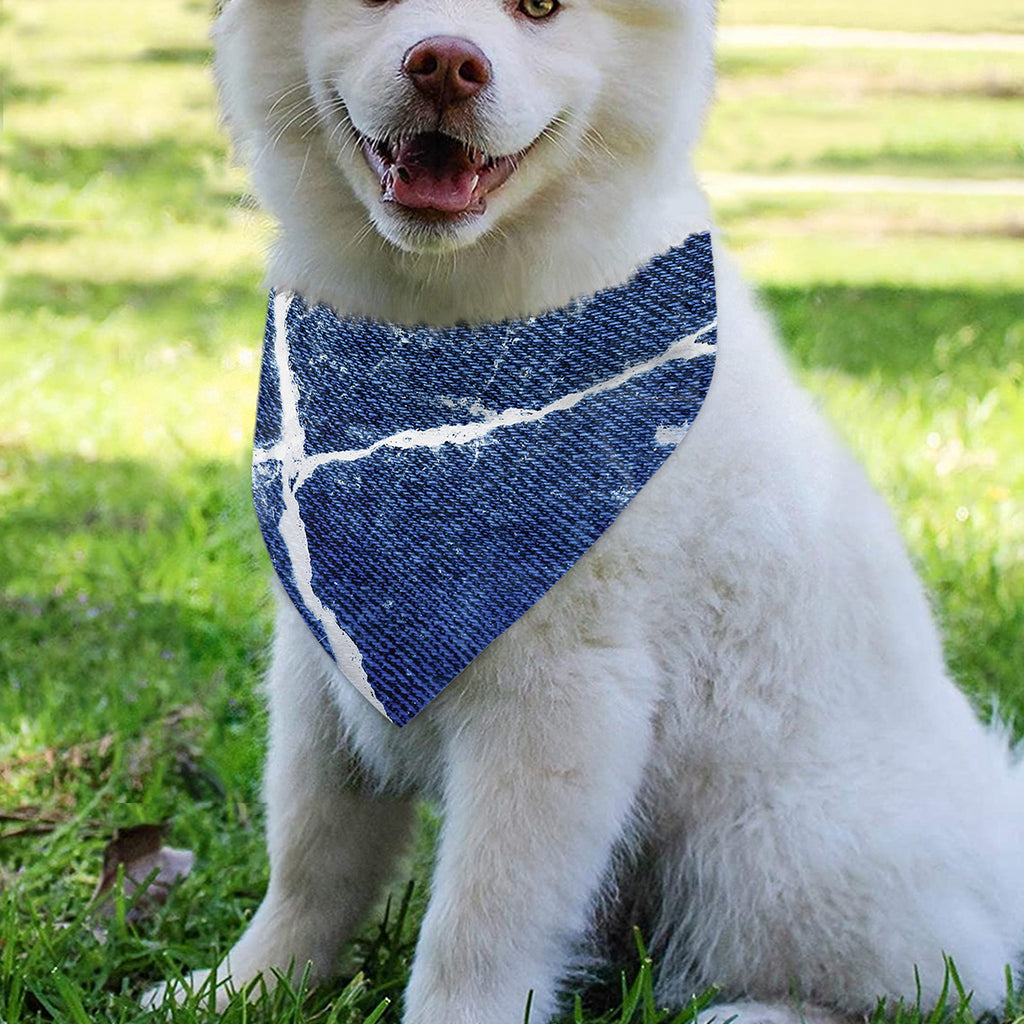 Marble Denim Jeans Pattern Print Over The Collar Dog Bandana