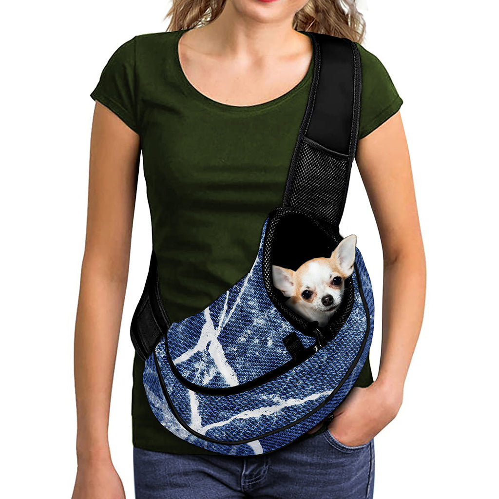 Marble Denim Jeans Pattern Print Pet Sling Carrier