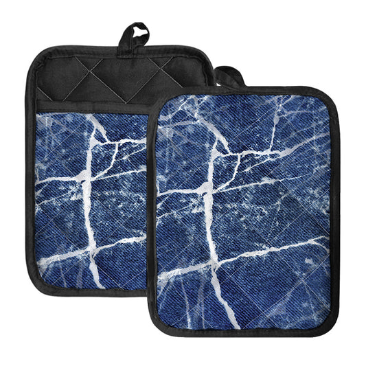 Marble Denim Jeans Pattern Print Pot Holders With Pocket