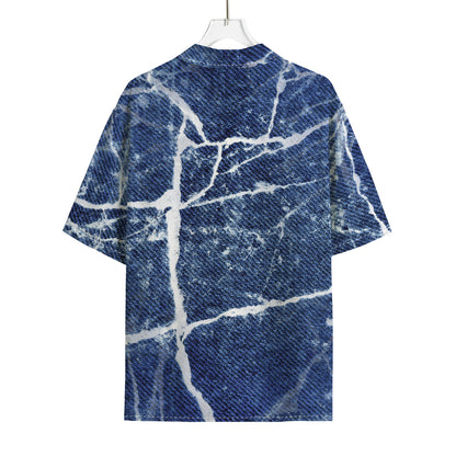 Marble Denim Jeans Pattern Print Rayon Hawaiian Shirt
