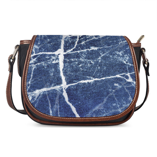 Marble Denim Jeans Pattern Print Saddle Bag