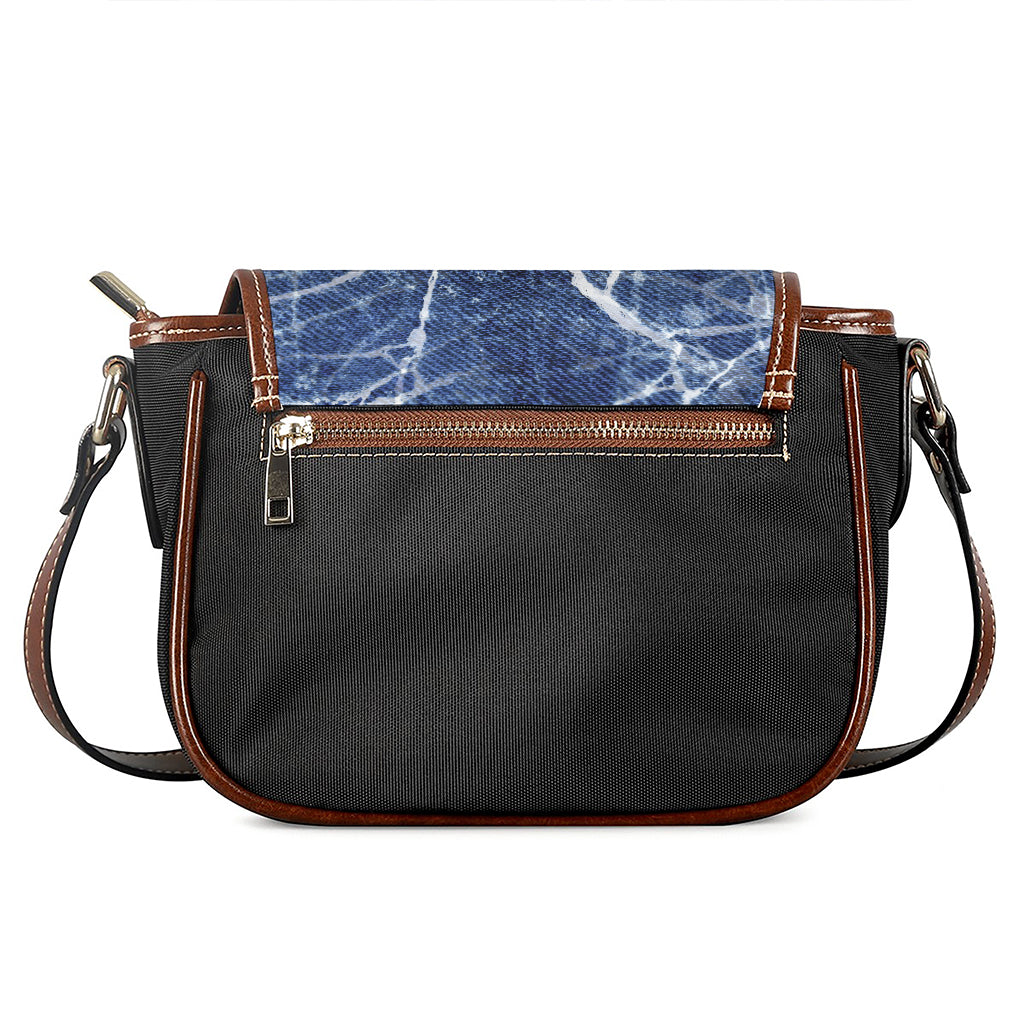 Marble Denim Jeans Pattern Print Saddle Bag