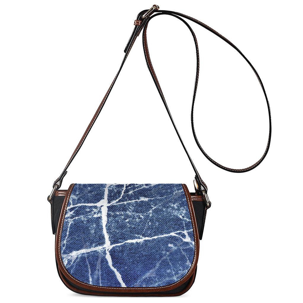 Marble Denim Jeans Pattern Print Saddle Bag