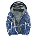 Marble Denim Jeans Pattern Print Sherpa Lined Zip Up Hoodie
