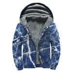 Marble Denim Jeans Pattern Print Sherpa Lined Zip Up Hoodie