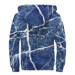 Marble Denim Jeans Pattern Print Sherpa Lined Zip Up Hoodie