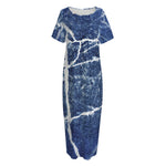 Marble Denim Jeans Pattern Print Short Sleeve Long Nightdress