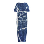 Marble Denim Jeans Pattern Print Short Sleeve Long Nightdress