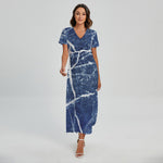 Marble Denim Jeans Pattern Print Short Sleeve Maxi Dress