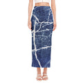 Marble Denim Jeans Pattern Print Side Slit Maxi Skirt