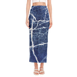 Marble Denim Jeans Pattern Print Side Slit Maxi Skirt
