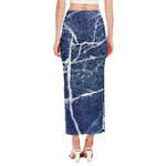 Marble Denim Jeans Pattern Print Side Slit Maxi Skirt