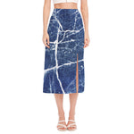 Marble Denim Jeans Pattern Print Side Slit Midi Skirt