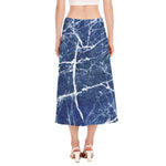 Marble Denim Jeans Pattern Print Side Slit Midi Skirt