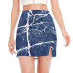 Marble Denim Jeans Pattern Print Side Slit Mini Skirt