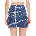Marble Denim Jeans Pattern Print Side Slit Mini Skirt
