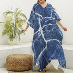 Marble Denim Jeans Pattern Print Silk V-Neck Kaftan Dress