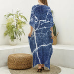 Marble Denim Jeans Pattern Print Silk V-Neck Kaftan Dress