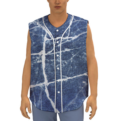 Marble Denim Jeans Pattern Print Sleeveless Baseball Jersey